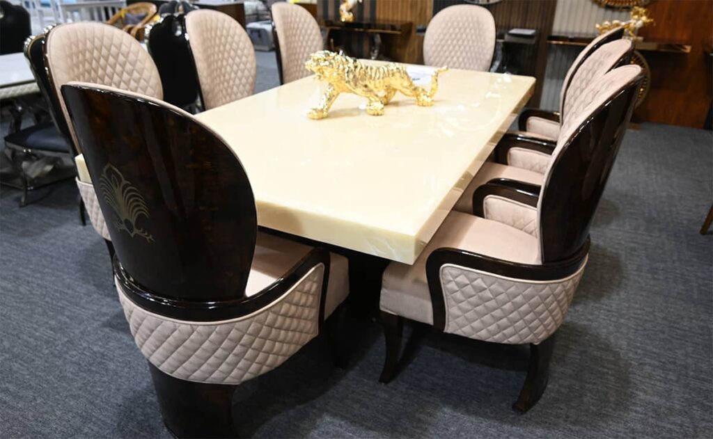 Sonata 8 Seater Marble Top in Solid Timber Dinning Table Set